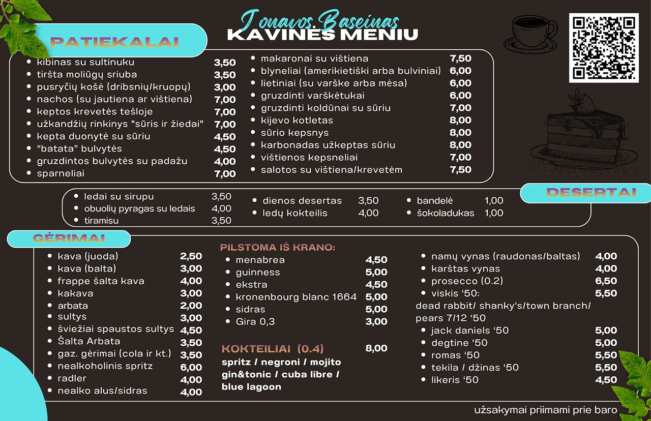 Kavinės meniu